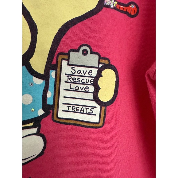 Puppie Love Save Rescue‎ Long Sleeve Pink T Shirt Medium Vet Health Bejeweled - Picture 9 of 15